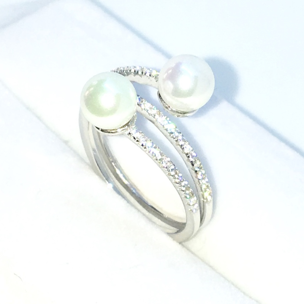 Silver Twisted Spring Ring Small Cz And Pearls 51$